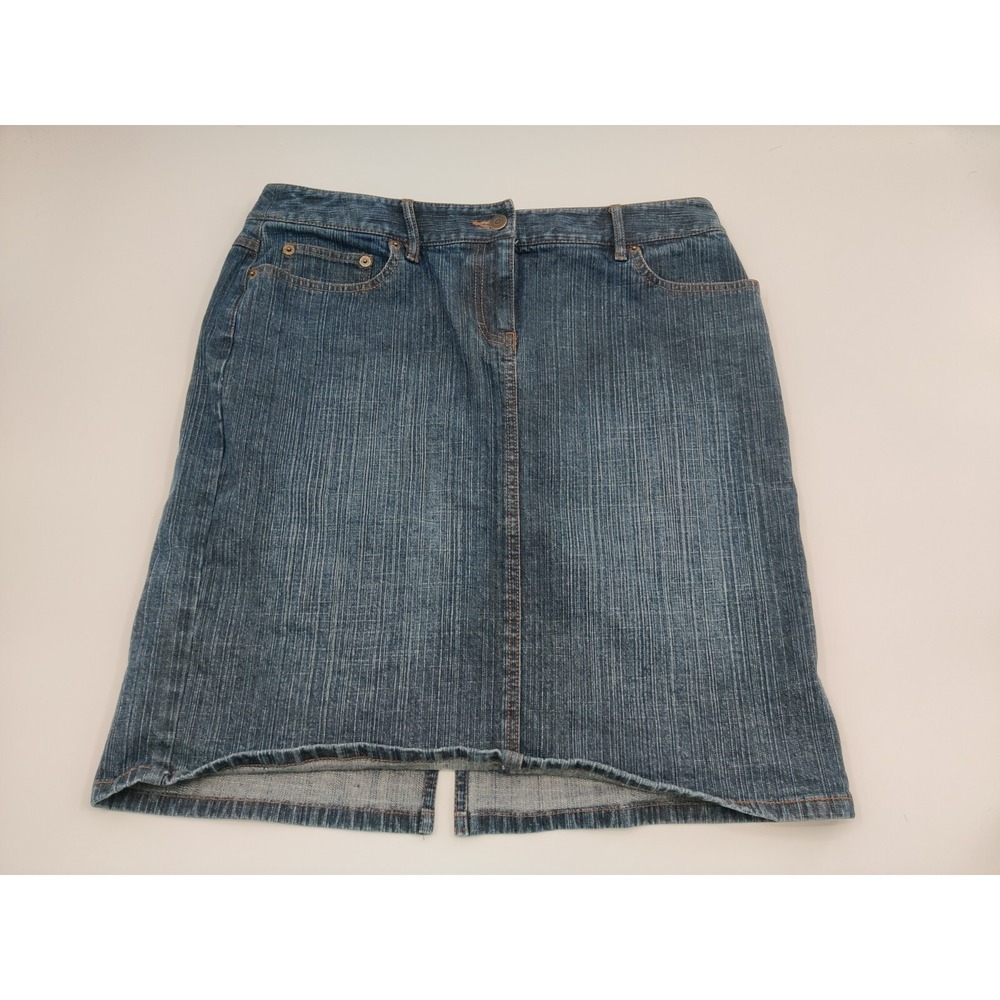 Ann Taylor LOFT Blue Denim Straight Pencil Skirt Size 10 Mid Wash Stretch Vent